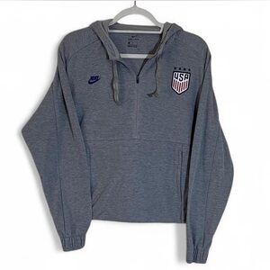 Nike USA Soccer Quarter Zip Hoodie Large Gray Embroidered Logo